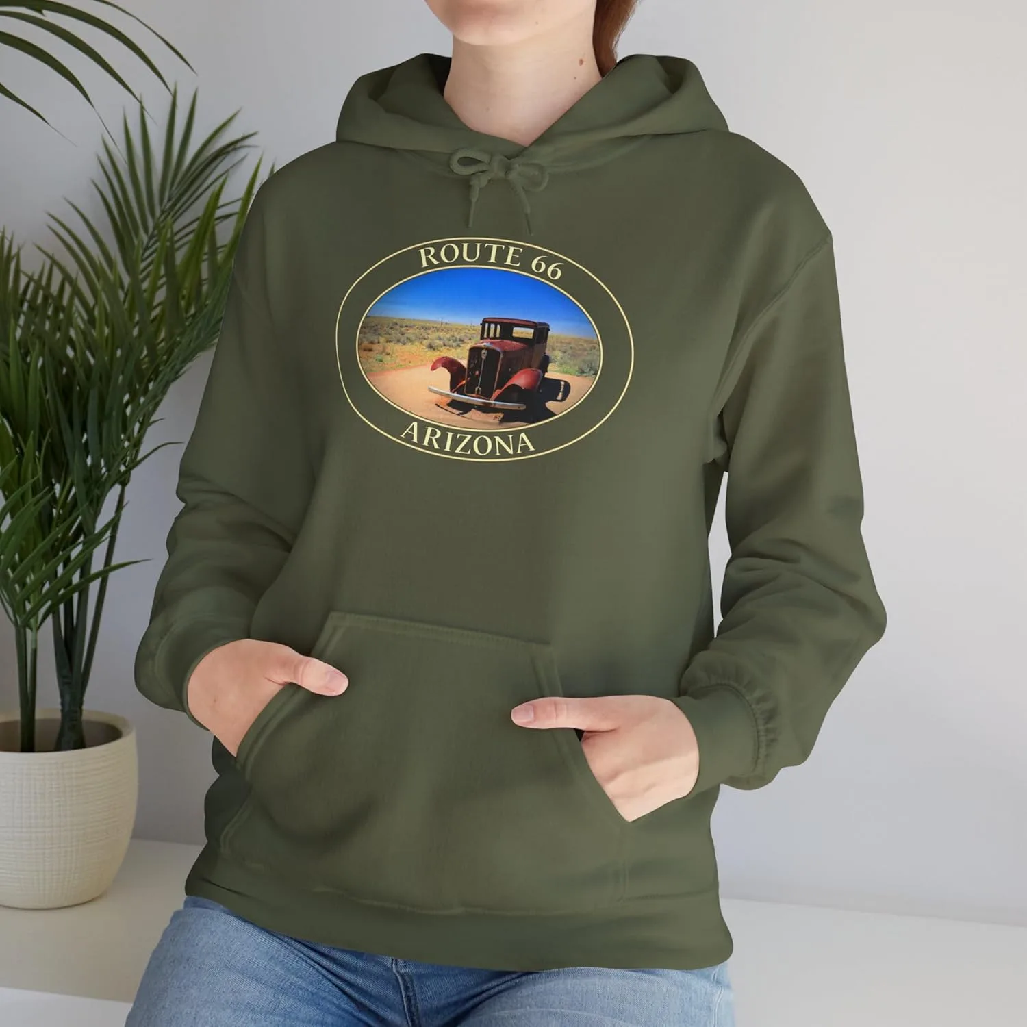 Толстовка Route 66 Arizona с изображением старинного автомобиля - GentleSeas Cozy Pullover Sweatshirt - Мягкая теплая флисовая толстовка для любителей путешествий GENERIC, зеленый — фото 3