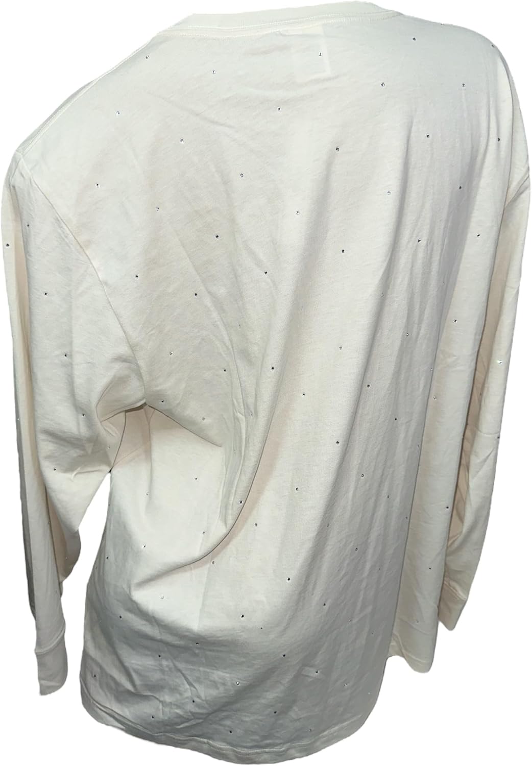 Victoria's Secret Pink Cotton Campus длинный рукав оверсайз футболка с камнями цвет Beige New, Beige Bling — фото 4