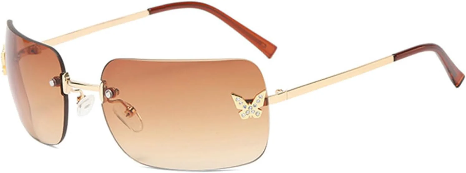 

Солнцезащитные очки Willochra 2023 прямоугольной формы с градиентом в стиле Y2K для женщин, модные ретро-очки для лета, без оправы, с эффектом бабочки, Brown