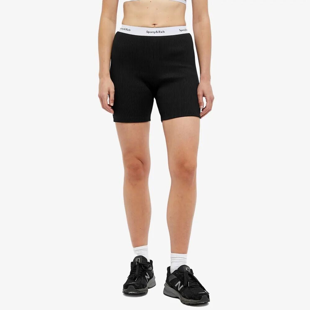 

Sporty & Rich Велосипедные шорты в рубчик с логотипом с засечками, черный