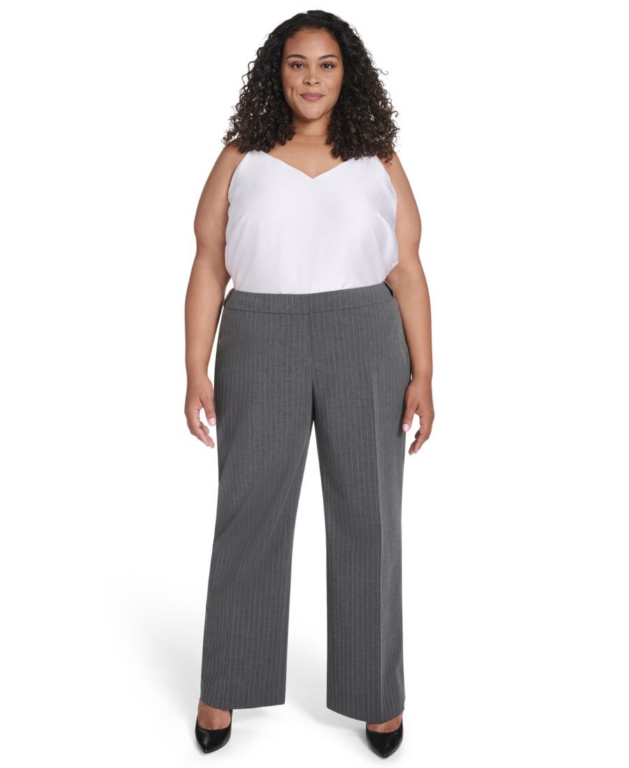 

Брюки в тонкую полоску средней посадки больших размеров Calvin Klein, Heather Charcoal Multi