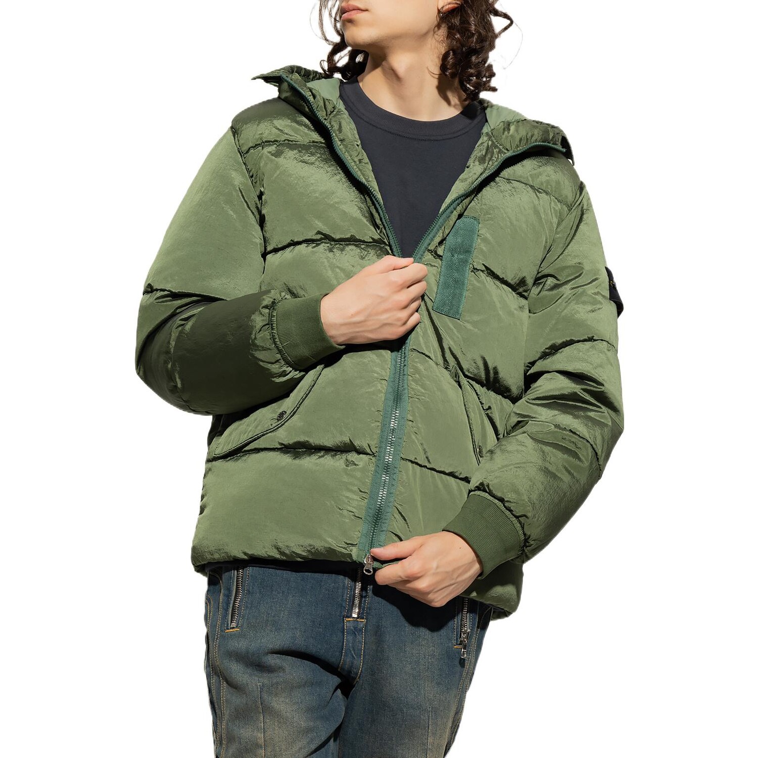 Пуховик мужской оливково-зеленый Stone Island, оливково-зеленый — фото 3