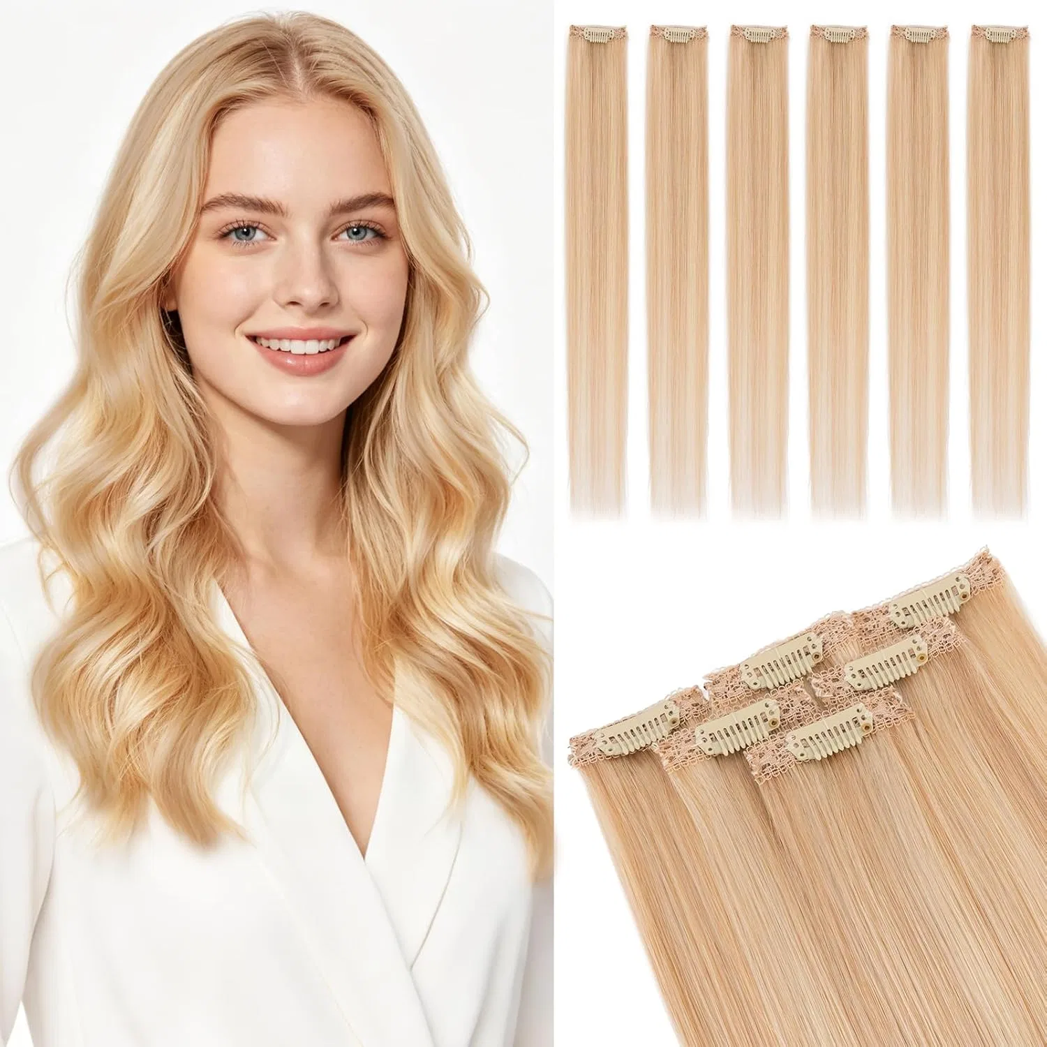 Накладные пряди TESS на заколках из натуральных волос Remy, 25 см Tess, 18Rp613R# Golden Blonde/Light Blonde