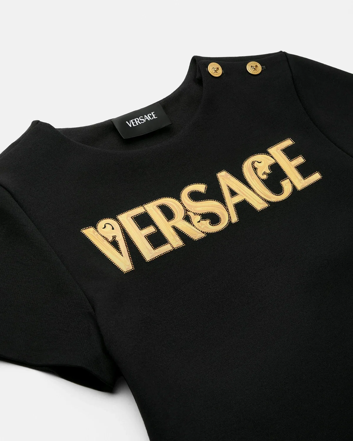 Детское украшенное платье с принтом из миланского трикотажа VERSACE, черный — фото 4