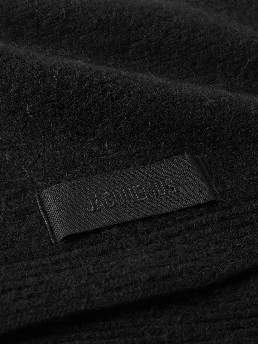 Шарф из трикотажной пряжи с аппликацией логотипа Jacquemus, черный — фото 2