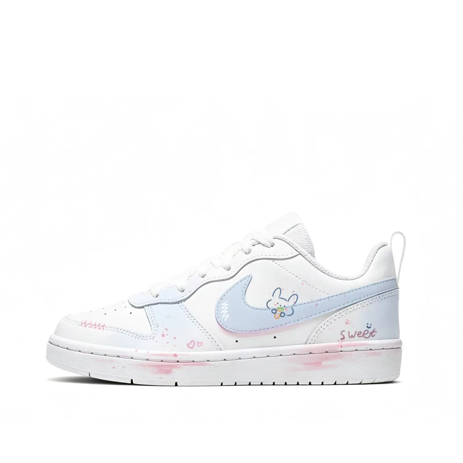 Кроссовки детские для скейтбординга Nike Court Borough Low Mist Rabbit сине-бело-розовые — фото 3