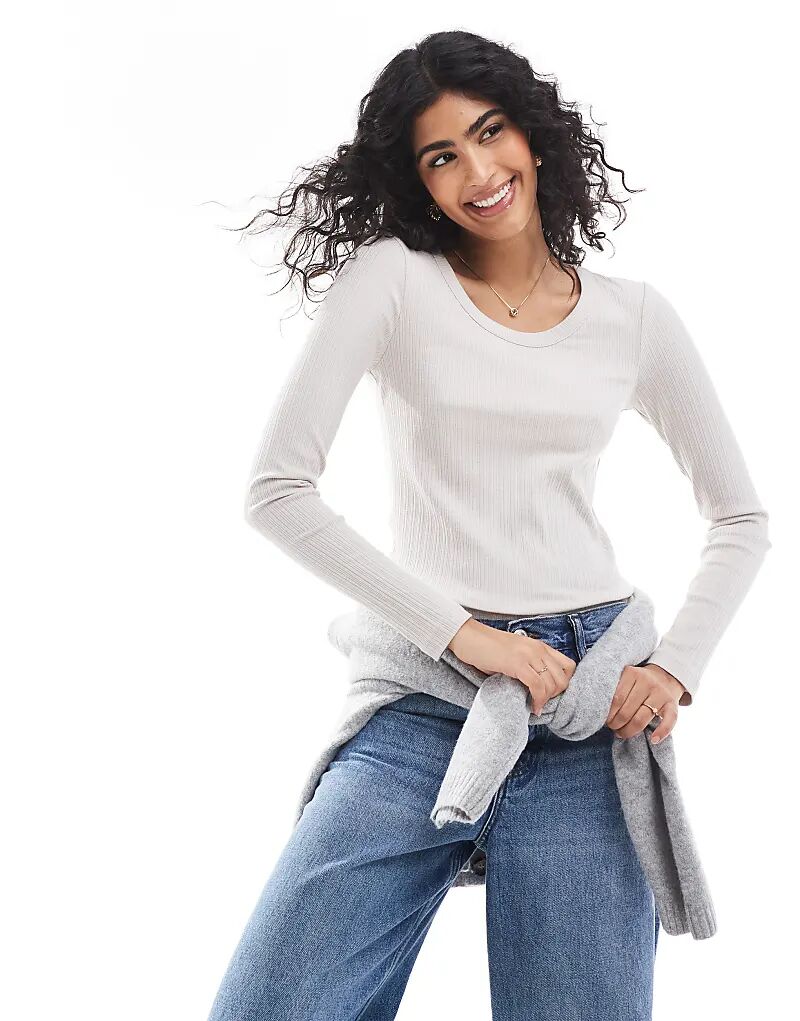 

Топ с длинными рукавами в рубчик в цвете «камень» Vero Moda
