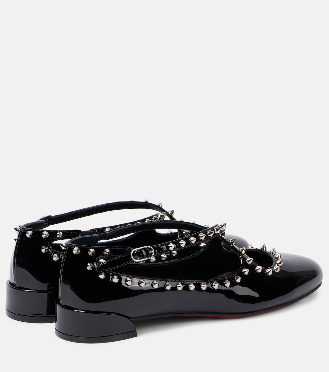 Pilouta Jane балетки с шипами из лаковой кожи Christian Louboutin, Black/Lin Black — фото 2