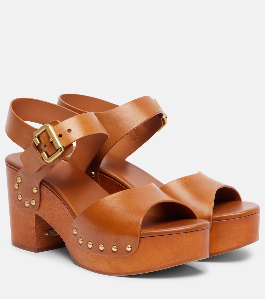 Жаннетта 80 кожаные сандалии с шипами Chloé, Ginger Brown
