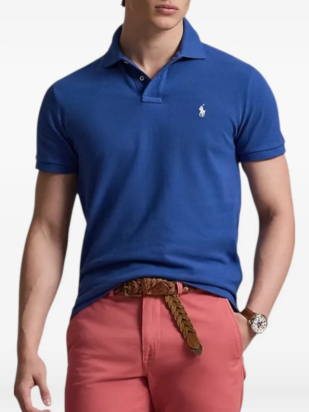 Поло с короткими рукавами и вышитым логотипом Polo Ralph Lauren, синий — фото 2