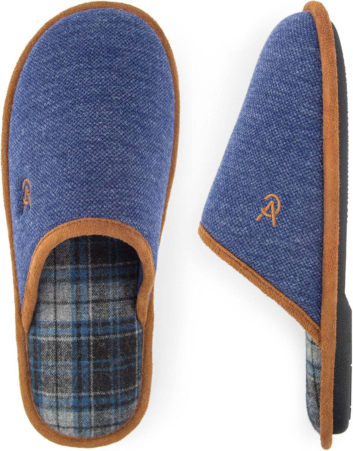 

Мужские вязаные шотландские тапочки VeraCosy с мягкой подошвой из пены с эффектом памяти и нескользящей резиновой подошвой для дома, синий