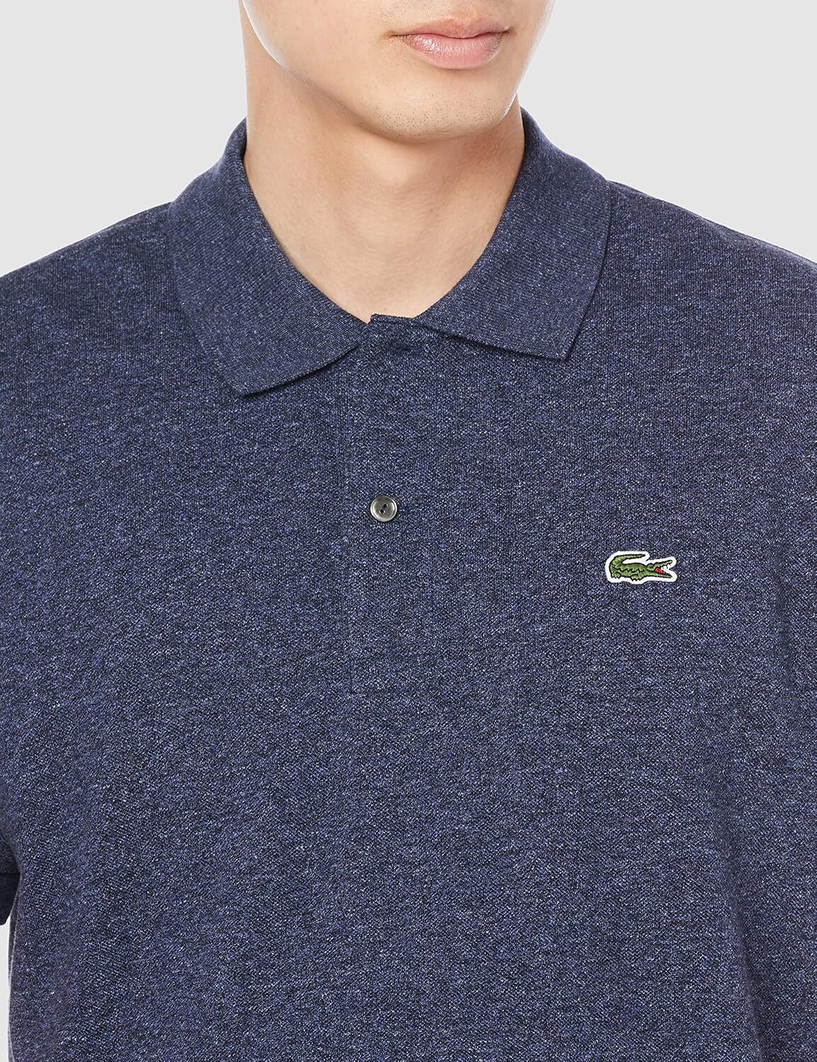 Мужская рубашка-поло Lacoste, L1264, классическая рубашка-поло с коротким рукавом (меланжевая пряжа) , синий — фото 4