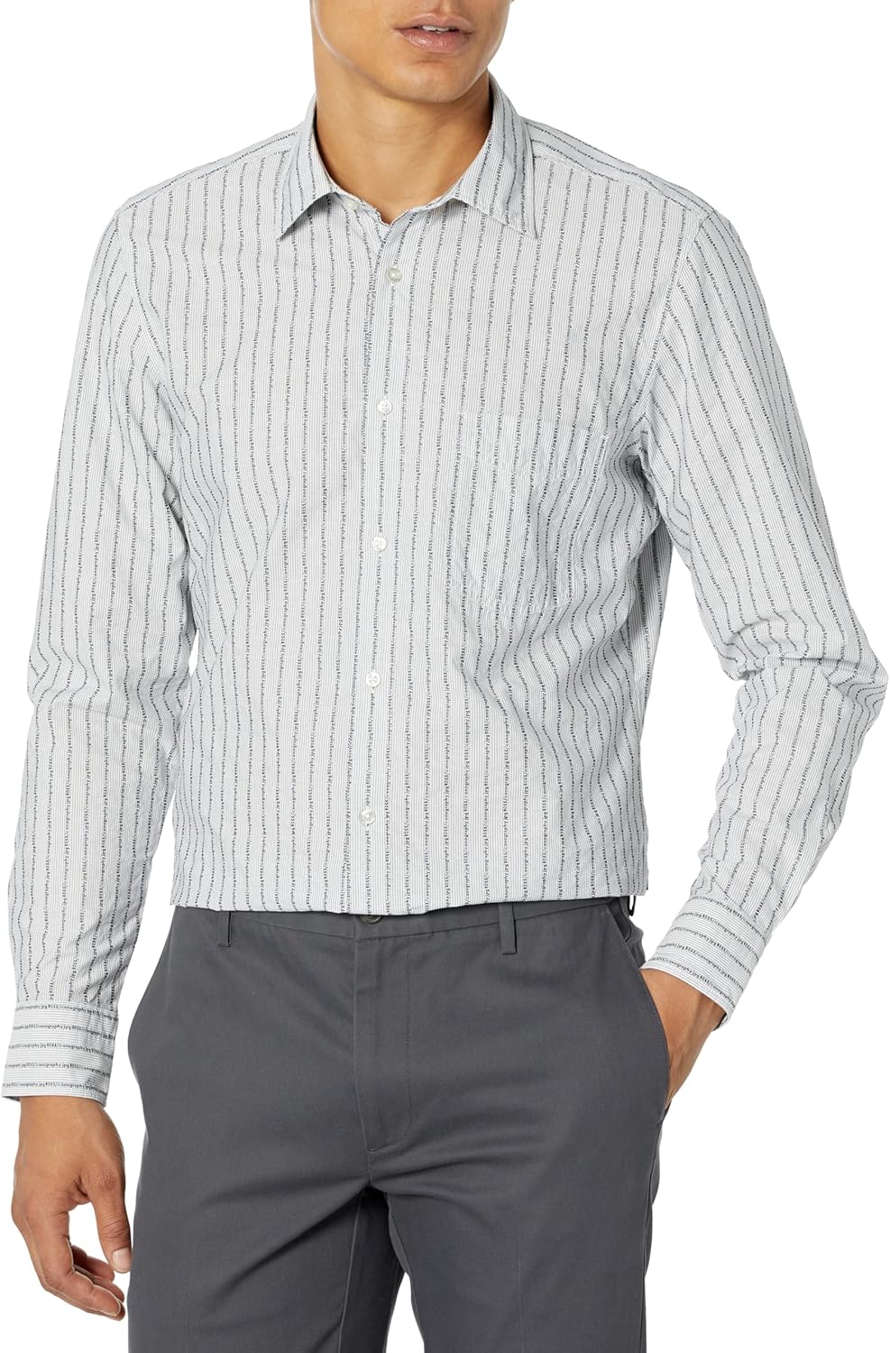 

BOSS мужская рубашка Remiton с вертикальным узором на пуговицах, Blank White/Navy Blue