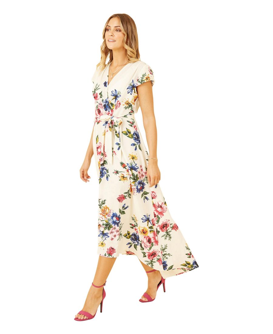 

Женское платье-халат с цветочным принтом и асимметричным подолом Yumi, Ivory