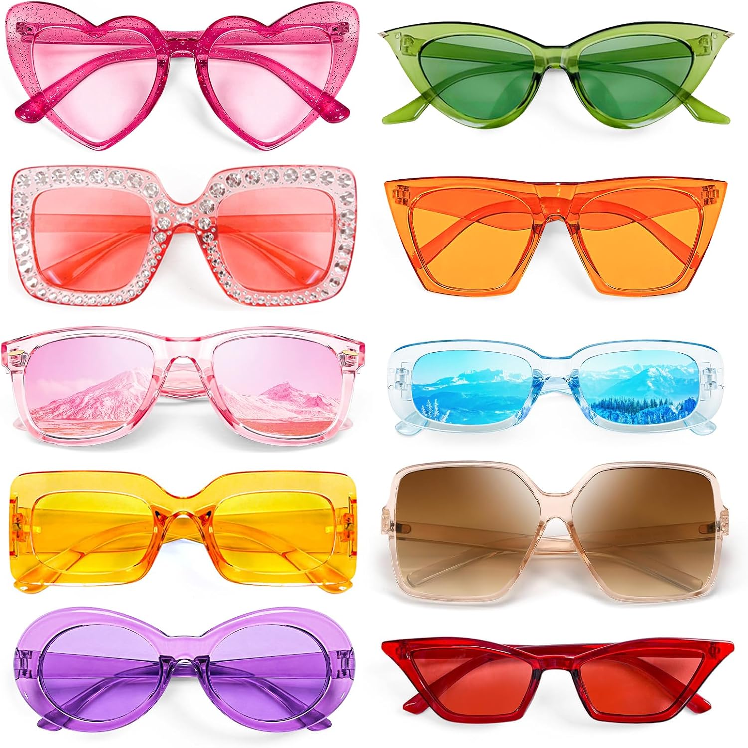 

Набор из 10 солнцезащитных очков разных стилей в стиле ретро для женщин/мужчин, идеально подходящих для вечеринок, костюмированных вечеринок и в качестве аксессуаров Geopty, Assorted Colors