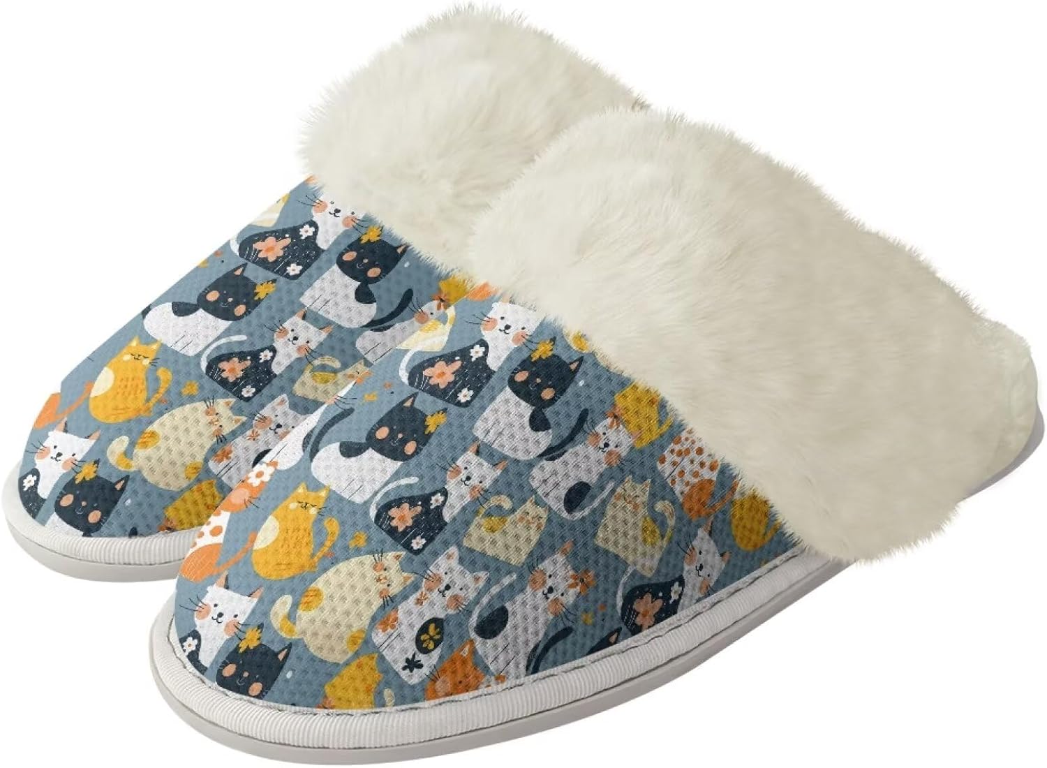 

Комнатные тапочки Binienty для женщин и мужчин, для дома и улицы, легкие, с противоскользящей подошвой, Cute Cat Floral
