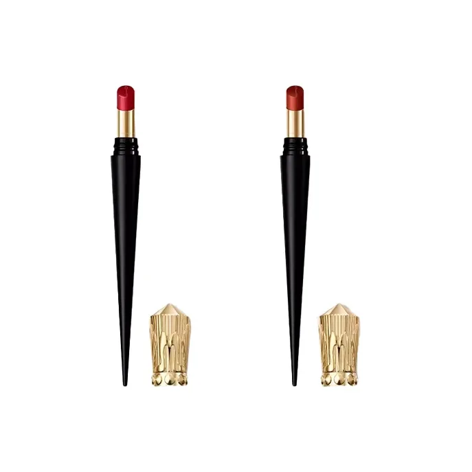 Christian Louboutin CL Narrow High Heel Lip Balm Black Tube Помада, увлажняющая матовая, 2 г, подарок на день рождения, 001L Rubino Red+157L Red Tea Wood