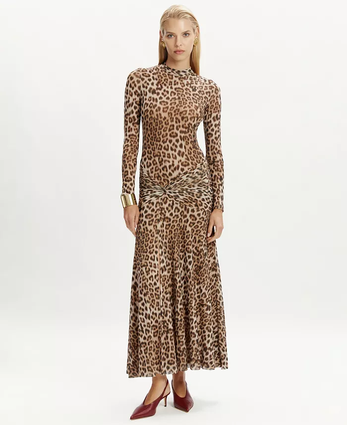 

Женское платье-трапеция с длинными рукавами и принтом Bardot