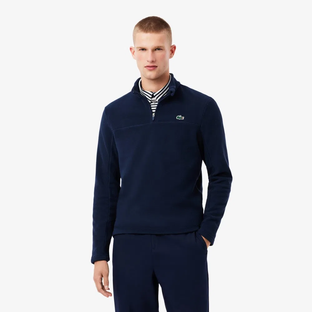 Мужская флисовая толстовка Lacoste для гольфа с короткой молнией, тёмно-синяя