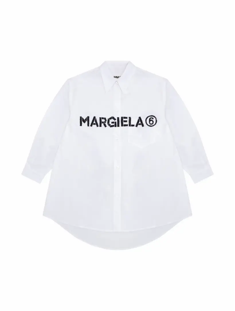 

Хлопковое платье-рубашка с логотипом MM6 MAISON MARGIELA, белый