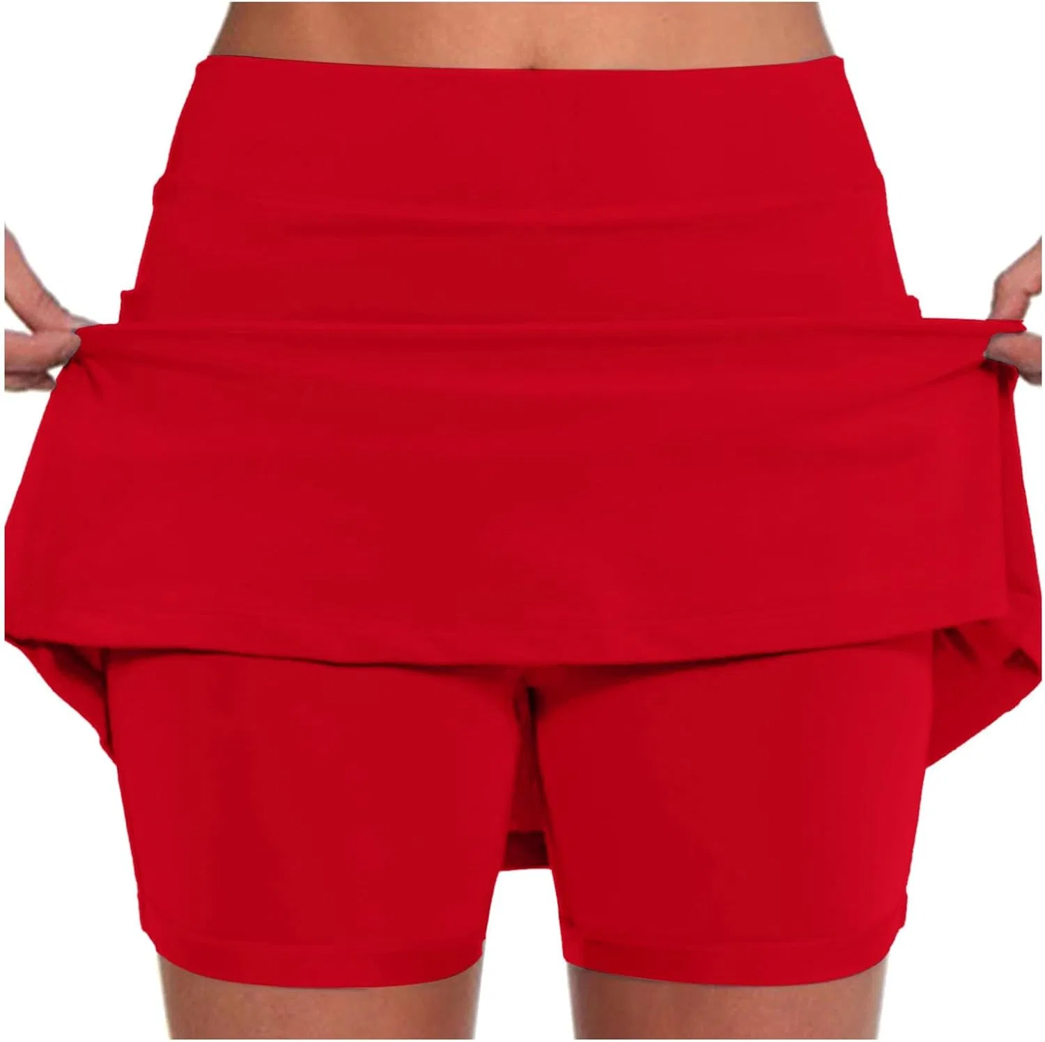 Спортивная юбка-шорты с карманами, высокая талия, Cotton и Spandex, A012red