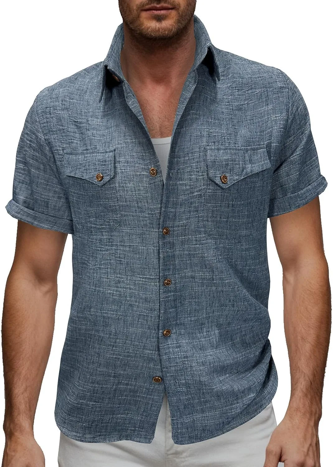 

Льняная рубашка для мужчин с коротким рукавом Blczomt