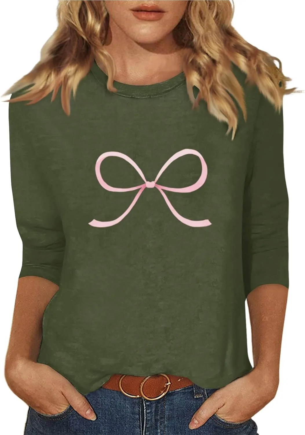 

Летний топ для женщин Casual Loose Crewneck 2D Print Tee с 3/4 рукавом FQZWONG