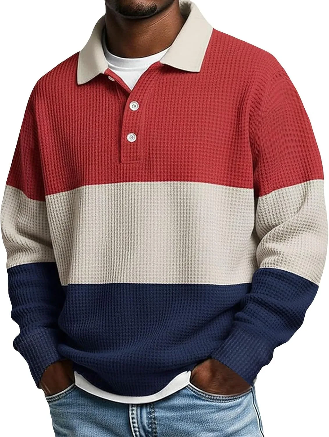 

Мужская кофта с четвертью молнии, длинный рукав, вафельная текстура