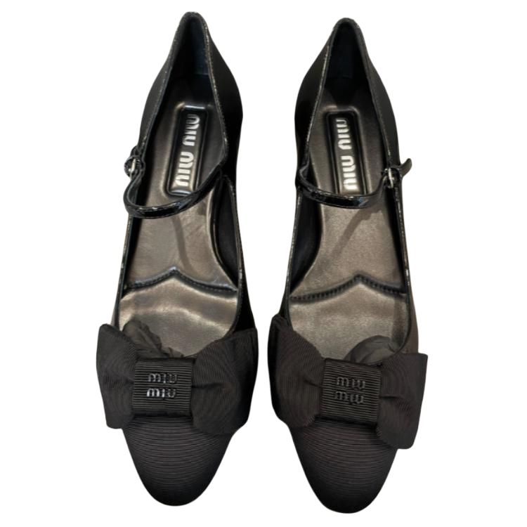 MIU MIU Женские туфли Мэри Джейн с асимметричным каблуком черные — фото 3