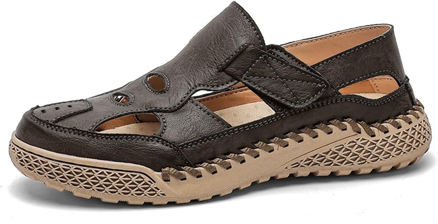 

Мужские походные сандалии с закрытым носком, спортивные сандалии из кожи, легкие для треккинга, для прогулок, повседневные водонепроницаемые сандалии для улицы Generic, темно-коричневый