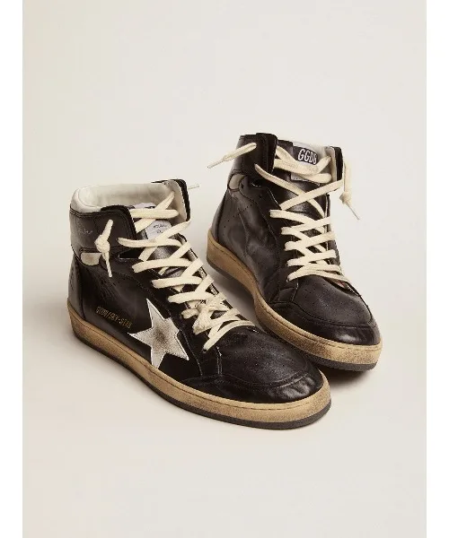 Мужские кроссовки высокие из натуральной кожи Sky-Star GOLDEN GOOSE черные — фото 2