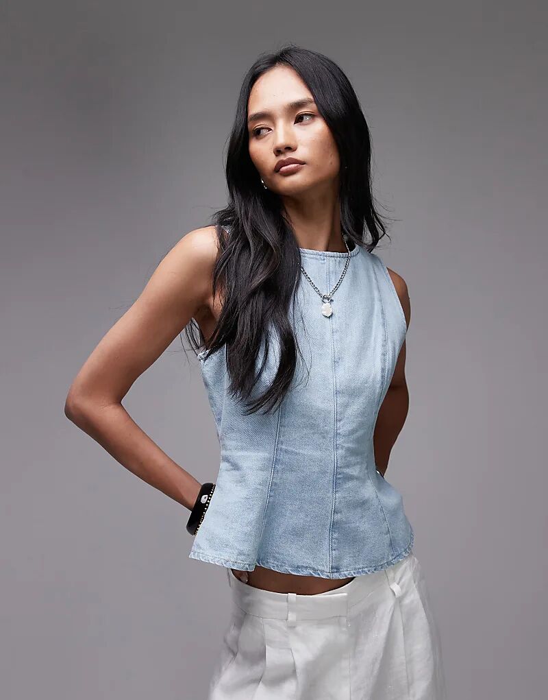 

Джинсовый топ с баской Topshop в отбеленном цвете