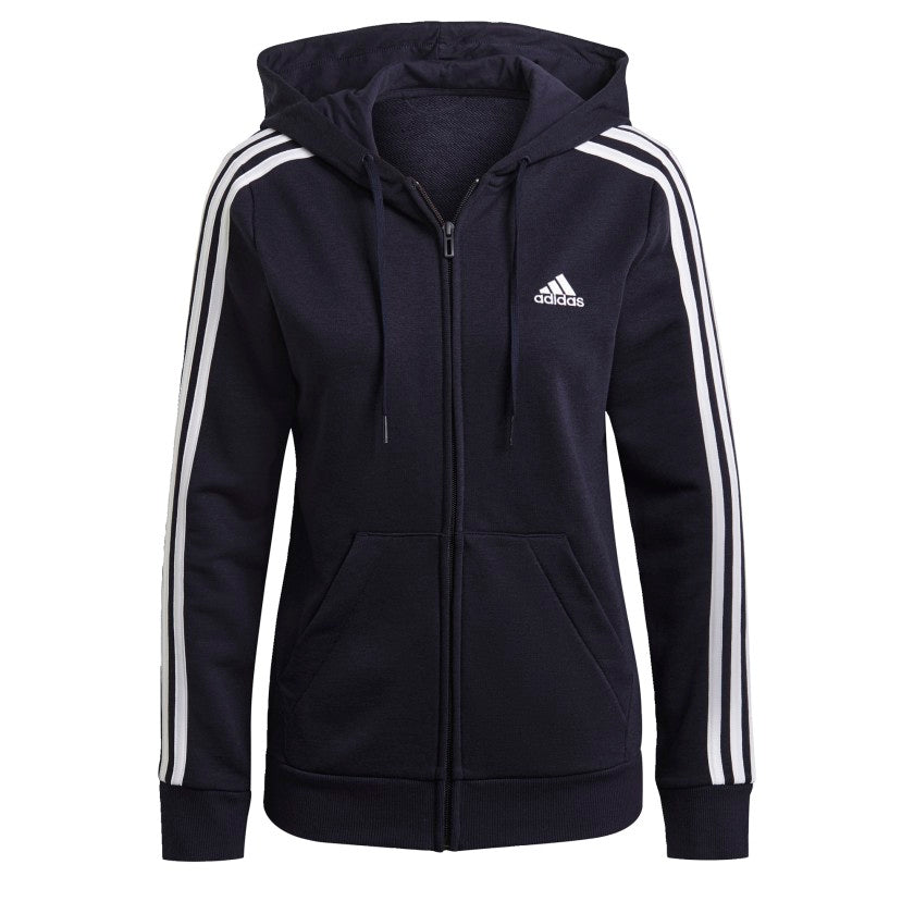 

Женская толстовка с капюшоном adidas Essentials French Terry с тремя полосками и молнией во всю длину, цвет legend ink / white