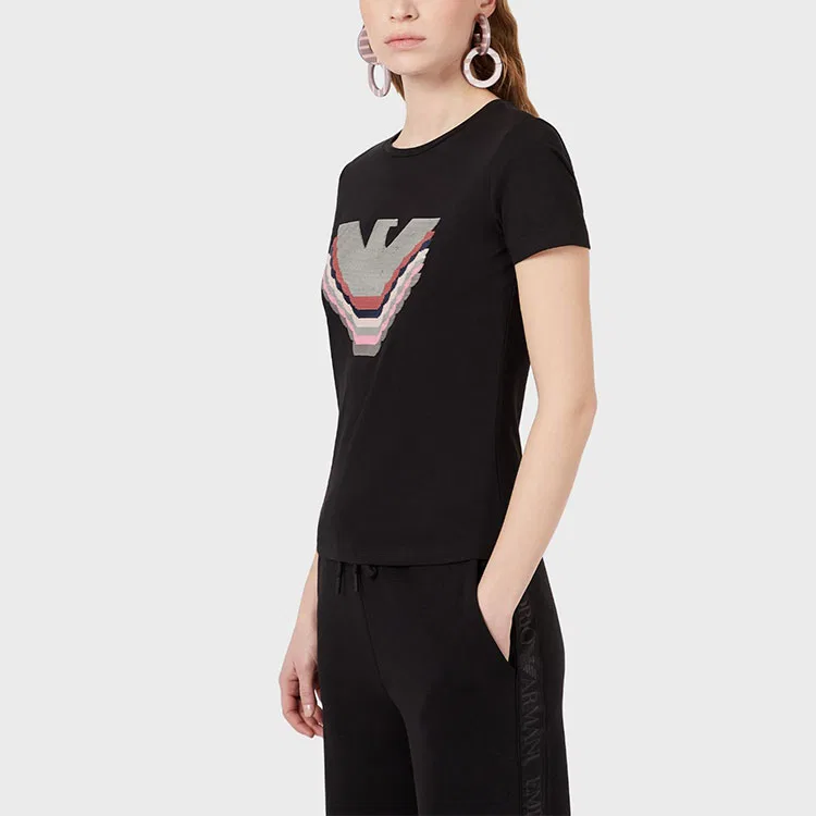 Футболка из хлопка с пайетками и логотипом EMPORIO ARMANI, Black — фото 4