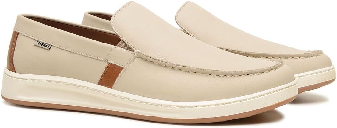 

Мужские кожаные мокасины Freeway Cooper06 - повседневная обувь без шнурков, легкая подошва с двойной плотностью, PU стелька для комфорта, мягкая кожаная подкладка, лоферы для повседневной ходьбы и вождения, бежевый