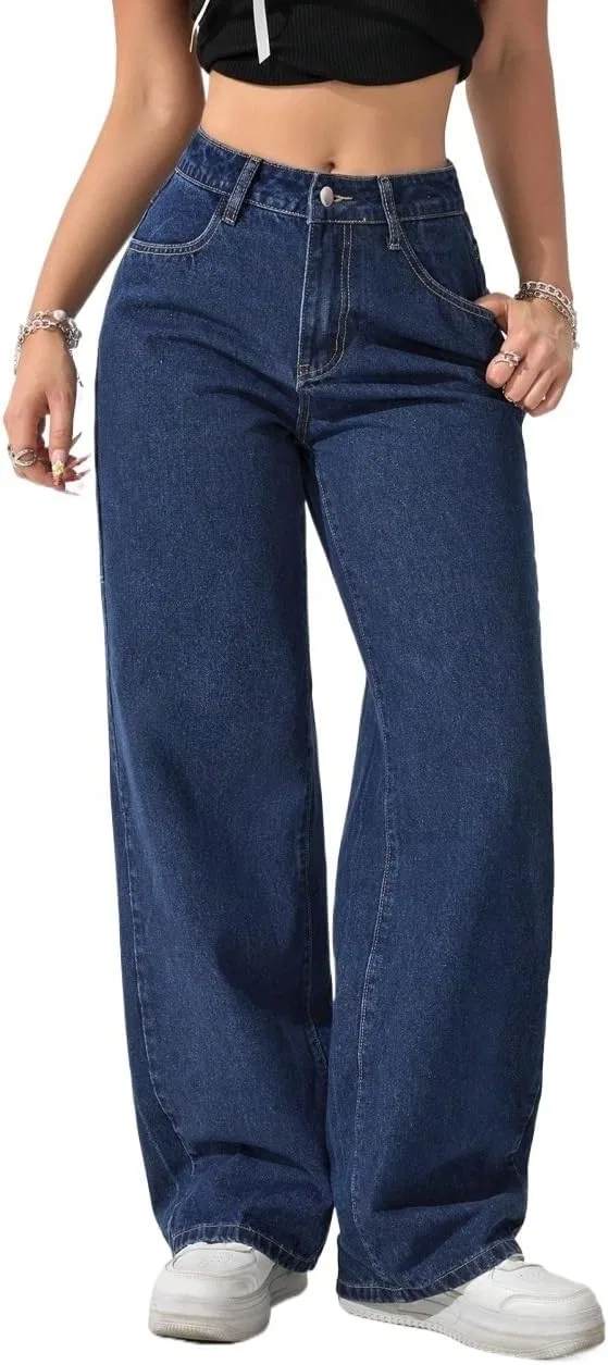 Джинсы свободные Wide Leg, темная стирка