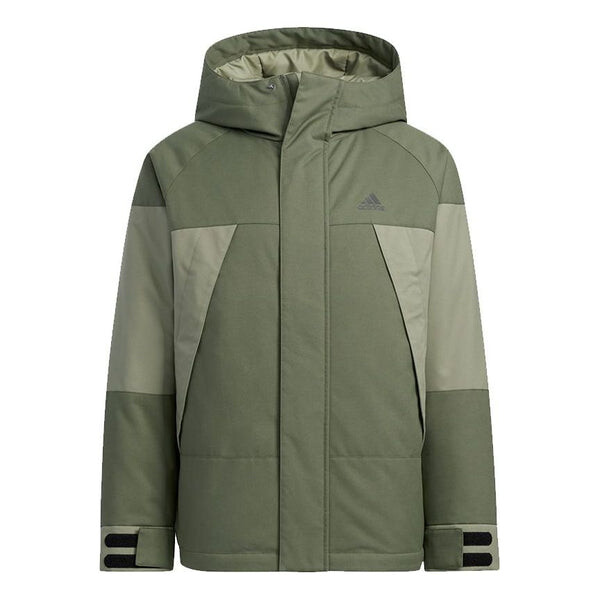 

Пуховик Men's adidas Cb Bos Logo Jkt Outdoor Colorblock Sports With Down Feather Military Green Jacket, зеленый