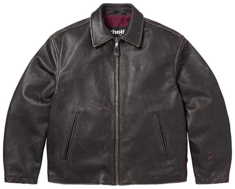 

Кожаная куртка Supreme x Schott в стиле «рейсер» (черная)