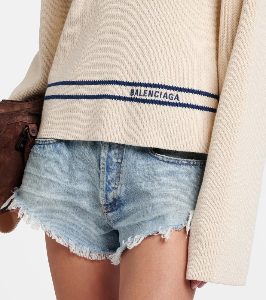 Полосатый хлопковый свитер Balenciaga, белый — фото 4