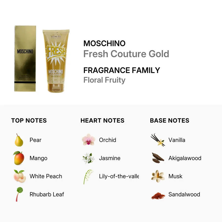 Женский гель для душа Moschino Fresh Couture Gold 6,7 унций Ароматы 8011003838028 — фото 2