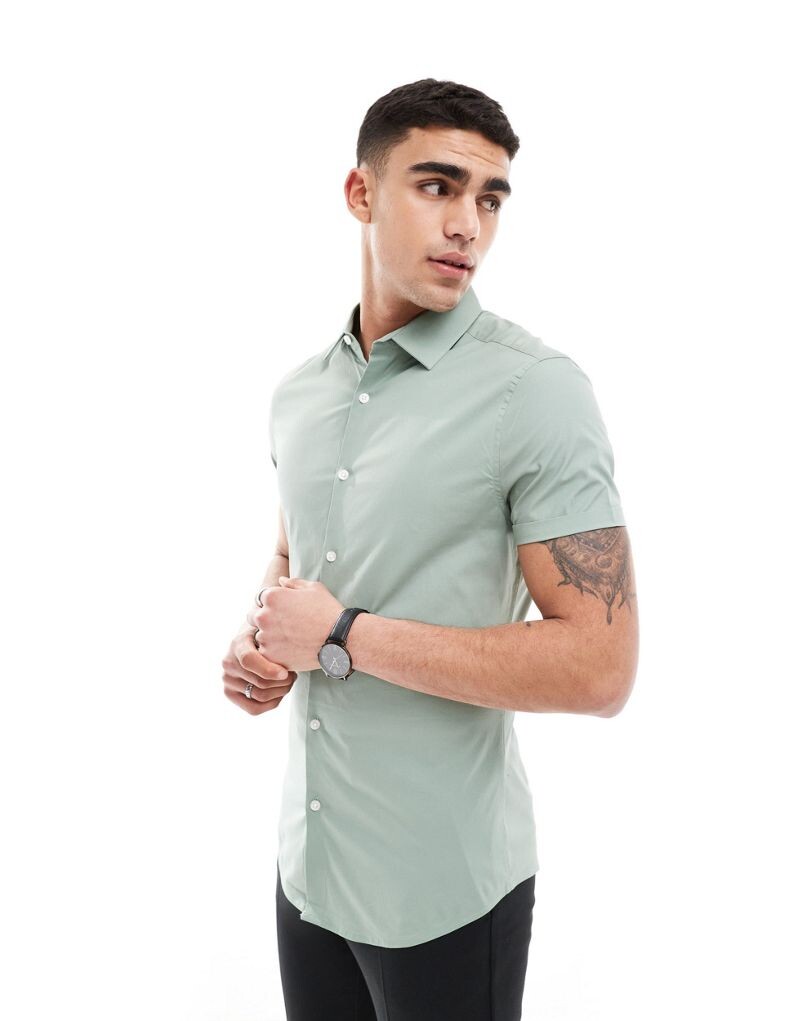 

Зеленая рубашка скинни с закатанными рукавами ASOS DESIGN