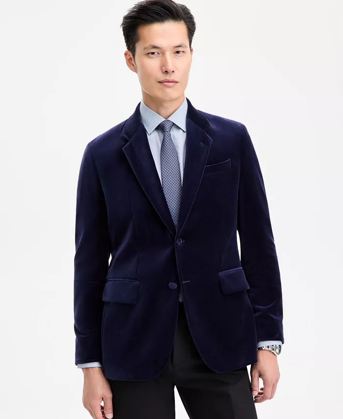 

Мужской приталенный спортивный пиджак из гладкого вельвета Hugo Boss, синий