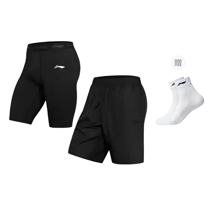 

Li Ning Фитнес-наборы мужские умеренные, черный, черный tight fit shorts+черный quick dry shorts with li-ning socks 1 pack