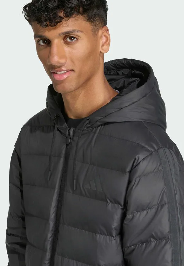 Пуховое пальто essentials climawarm с тремя полосками и капюшоном Adidas Sportswear, Black — фото 3