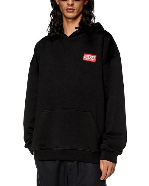 

S-Nlabel-Hood-L1 Толстовка свободного кроя из хлопка с нашивкой-логотипом Diesel, цвет Black