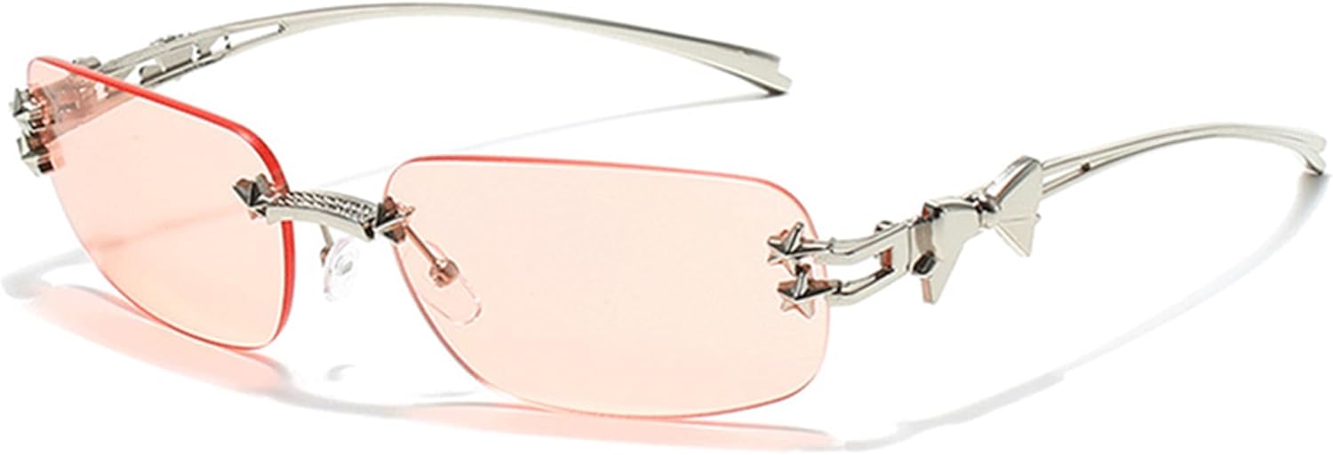 

Солнцезащитные очки Bullabulling без оправы, прямоугольные, в стиле Y2K, для женщин и мужчин, милые, маленькие, прозрачные, без оправы, с тонированными линзами, модные очки 2000-х годов с бантом, Blue