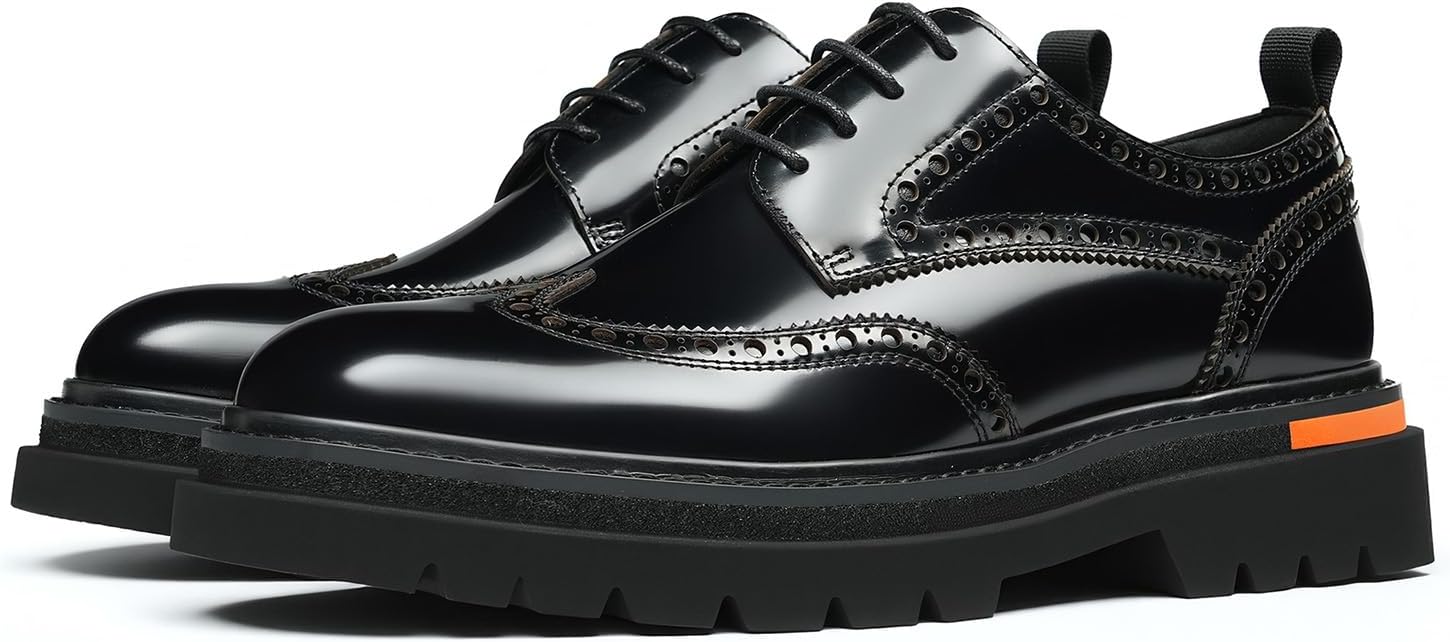 

Мужские кожаные дерби Neweyesee, броги с крыльями, оксфорды, массивная подошва, черные классические шнурованные туфли