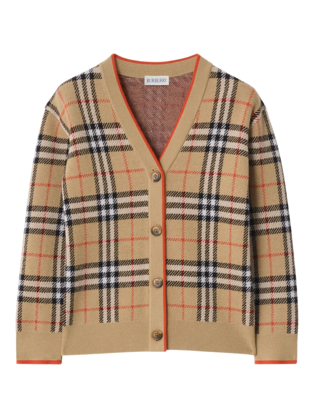 

Шерстяной кардиган в клетку Burberry Kids, бежевый