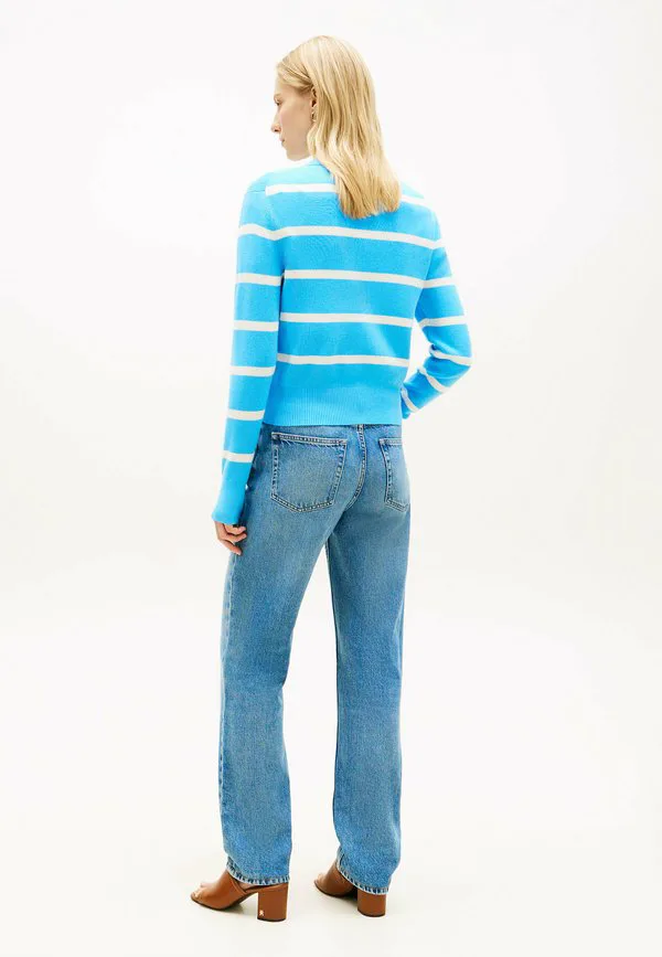 Кардиган премиум-класса с золотистыми пуговицами Tommy Hilfiger, Stripe Frigid Blue Ivory — фото 3