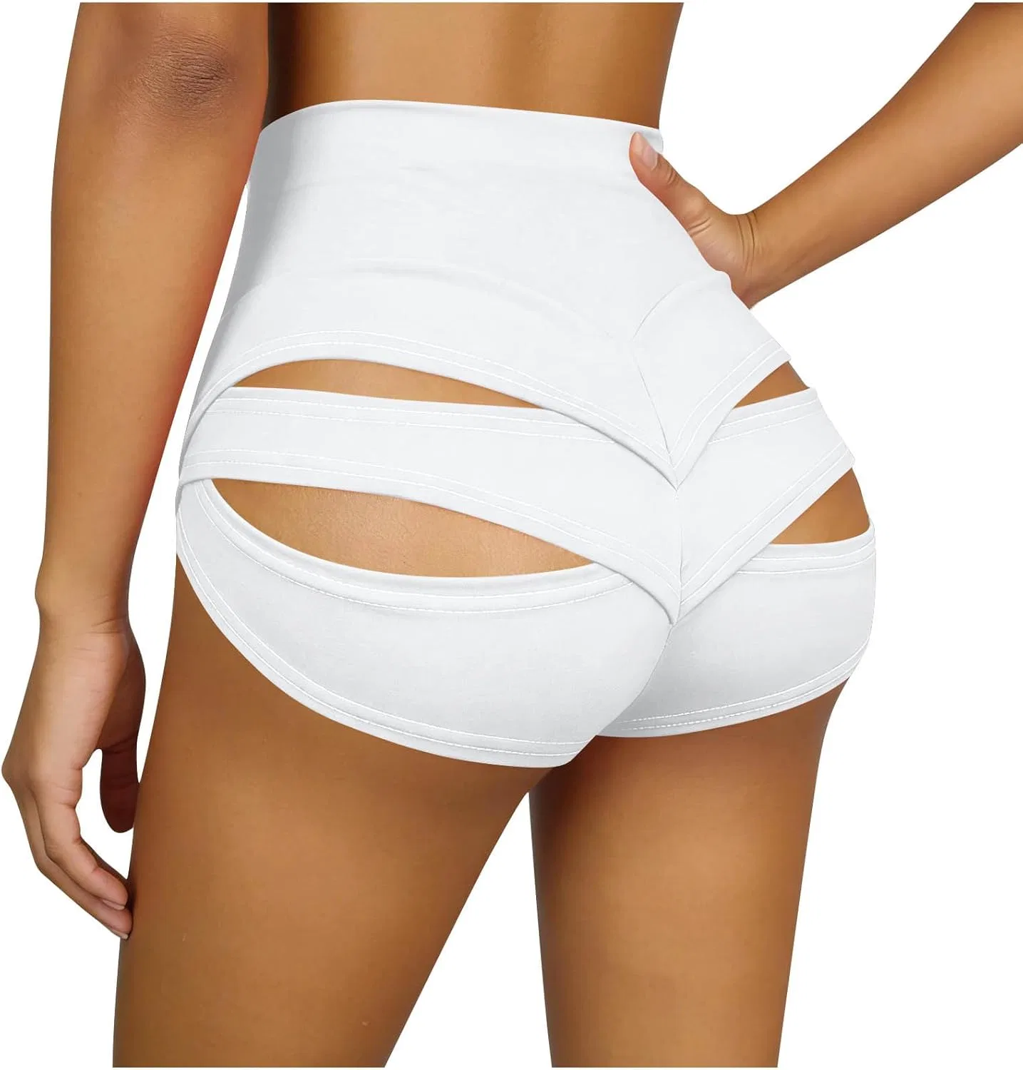 Шорты для йоги с вырезами, High Waisted, Generic, белый — фото 3